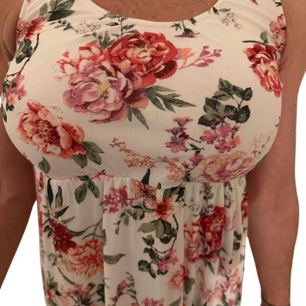 Siren Lily Floral Maxi Dress White Red Pink Green Sleeveless Casual Sundress